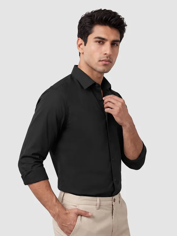 Premium Oxford Kent Collar Chest Pkt Shirt - BLACK hover