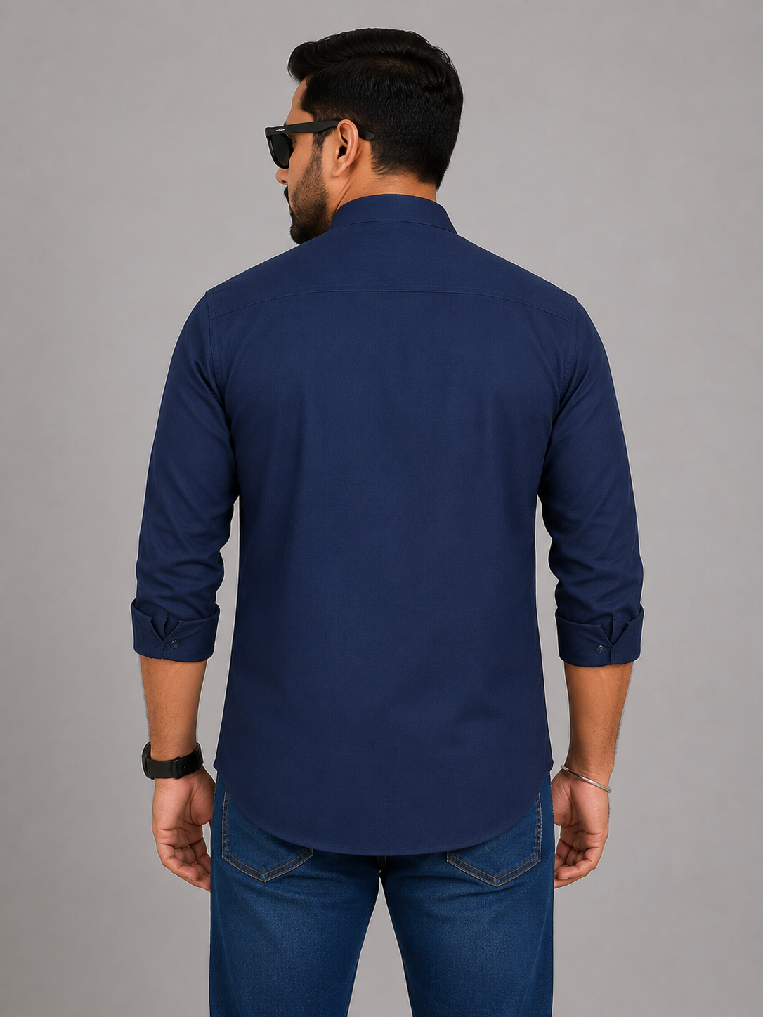 Premium Oxford Band Collar Shirt - NAVY BLUE hover