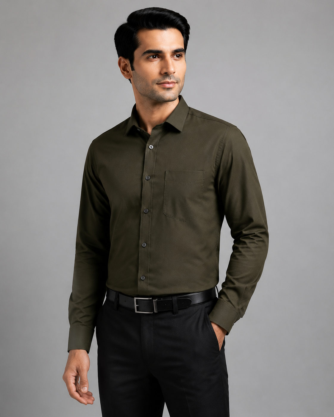 Premium Oxford Kent Collar Chest Pkt Shirt - OLIVE hover