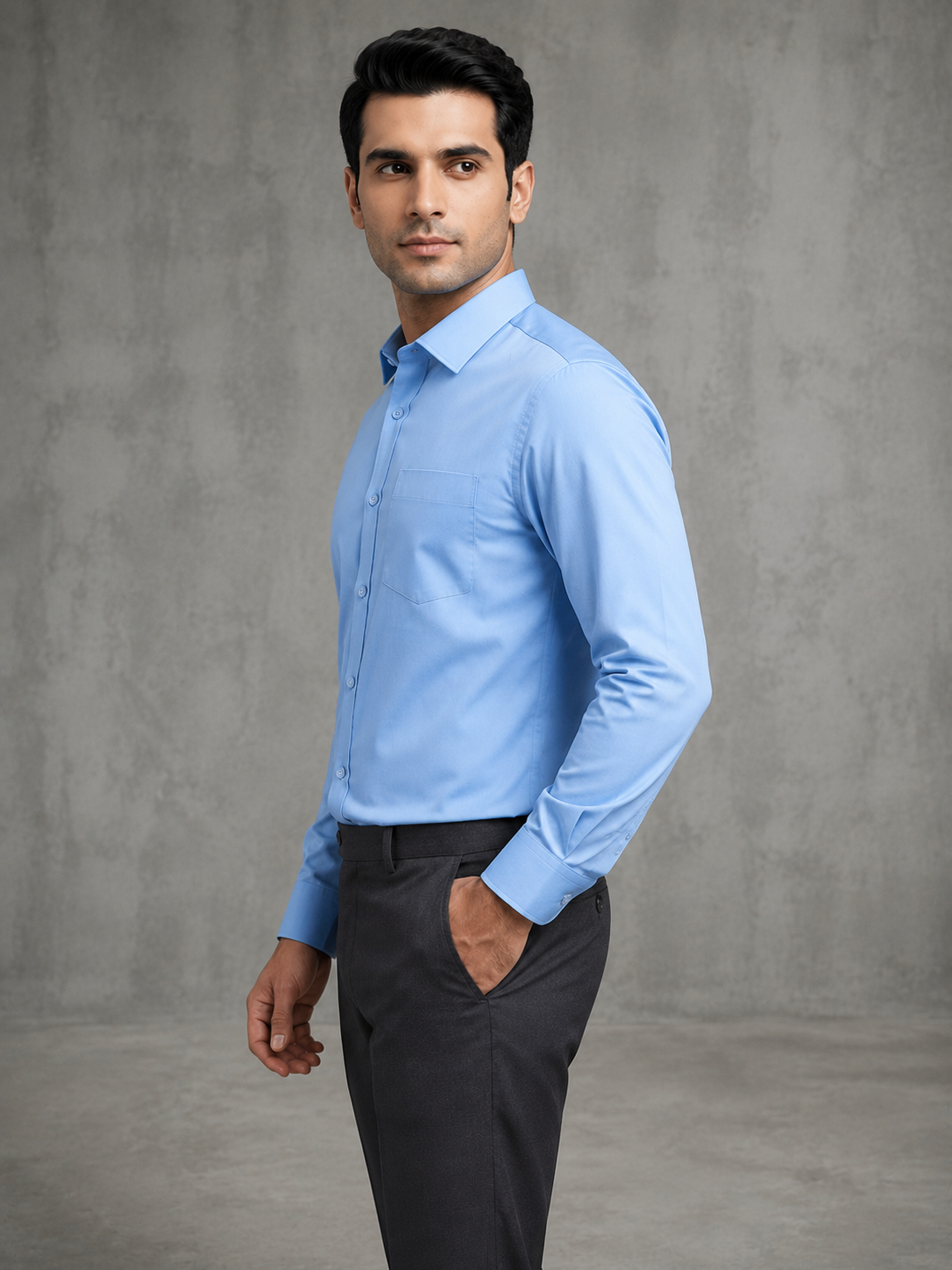 Premium Oxford Kent Collar Chest Pkt Shirt - LT BLUE hover