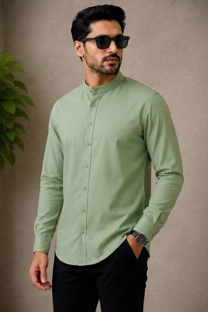 Premium Oxford Band Collar Shirt - LEMON hover