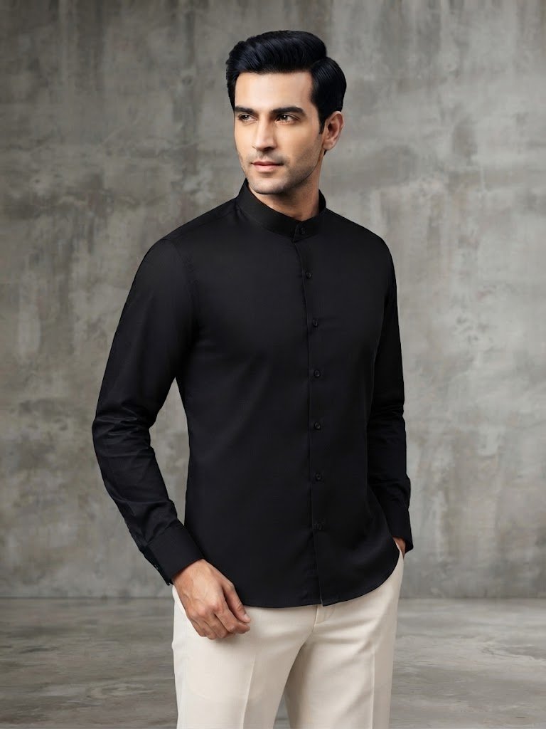 Premium Oxford Band Collar Shirt - BLACK hover