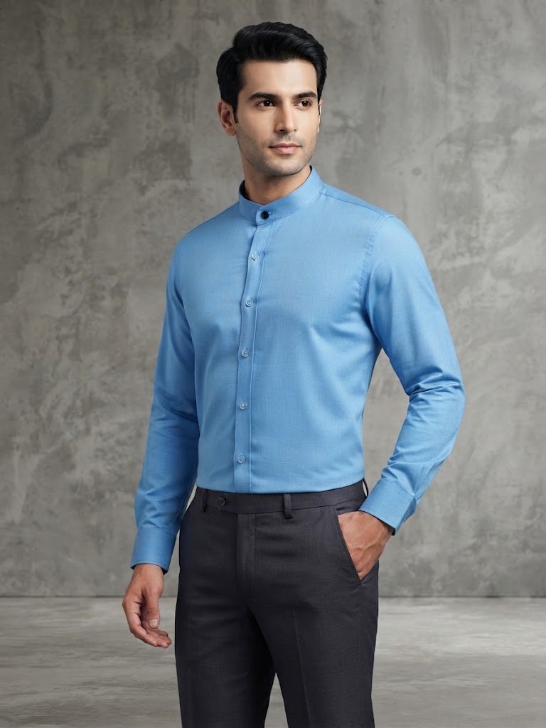 Premium Oxford Band Collar Shirt - LT BLUE hover