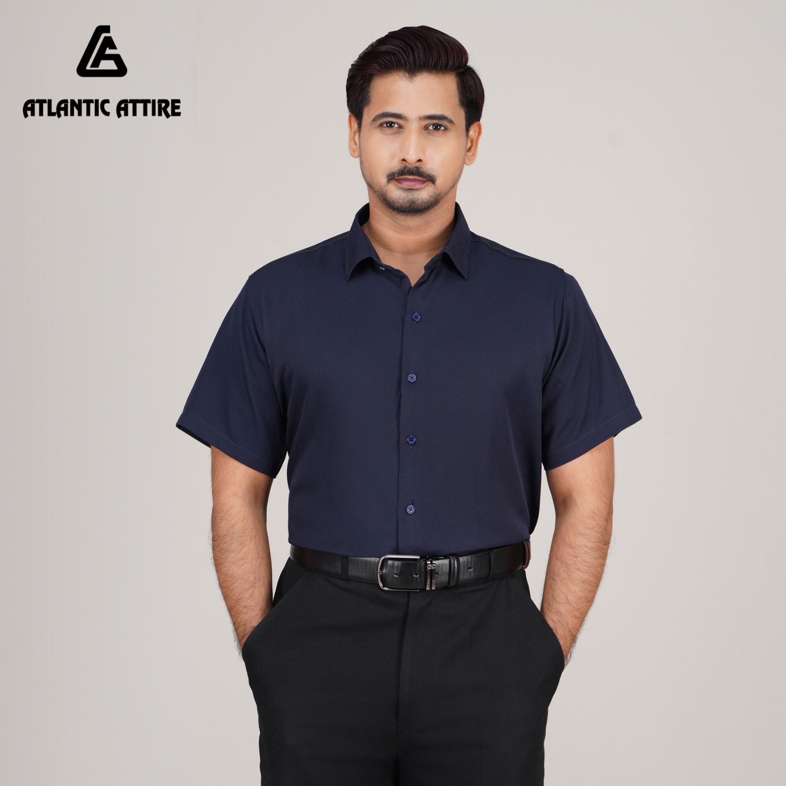 Premium China Engle Fabric Shirt - NAVY BLUE S/SLV