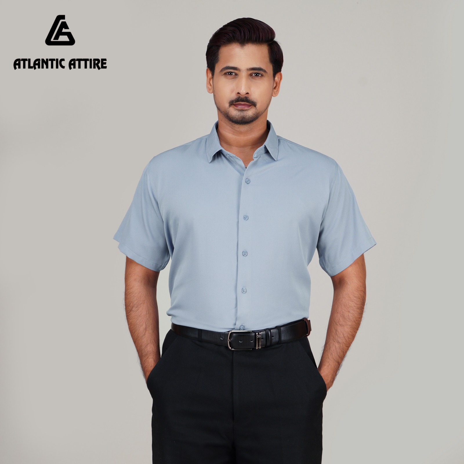 Premium China Engle Fabric Shirt - LT SKY-BLUE S/SLV